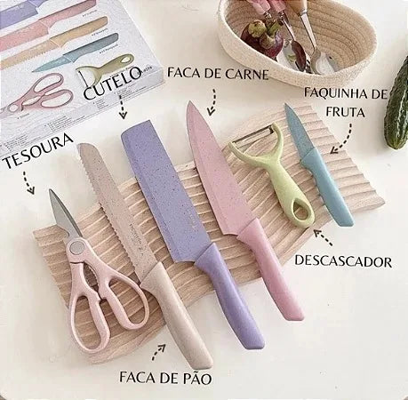 Conjunto Kit Facas Profissional Colorido em Aço Inoxidável com 6 Peças